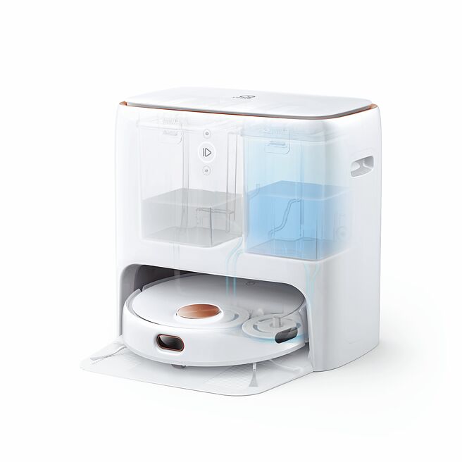 「yeedi一點」的掃拖機器人Floor 3 Station擁有全自動的清潔基站，掃、吸、拖、洗、烘，五大功能一機兼具，提供40度熱風烘乾功能最方便。（ECOVACS提供）