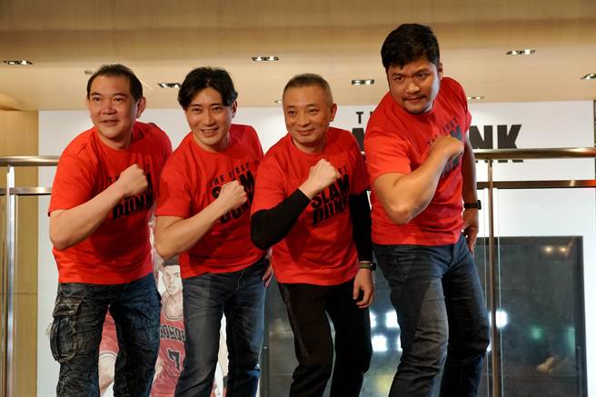 「赤木剛憲」林谷珍（左起）、「櫻木花道」于正昇、「宮城良田」于正昌、「流川楓」張騰為《灌籃高手The First Slam Dunk》中文版配音。（台北双喜電影提供）