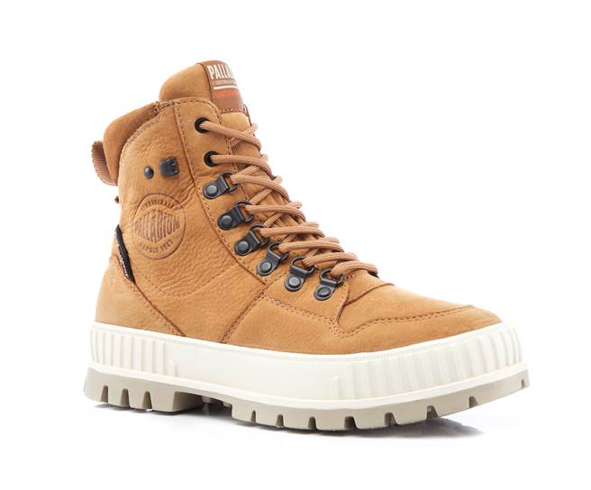 橘標防水PALLASHOCK HI CUFF巧克力靴，4280元。（PALLADIUM提供）