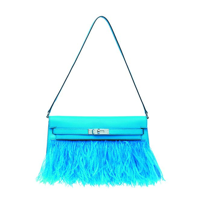 Kelly elan肩背包Chamkila山羊皮与羽毛材质49万7100元。（Hermes提供）