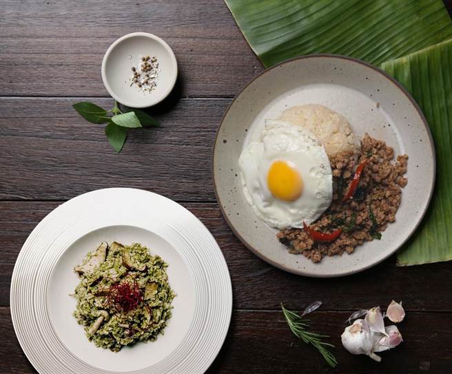 路易莎咖啡即日起推出精选餐食系列，当中还有正宗泰式美味「打抛猪花椰饭」等，限时尝鲜享折扣。（路易莎提供）