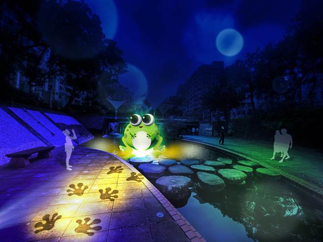 乾淨清澈的水域吸引青蛙在此棲息，圖為光雕模擬圖。(黃敬文翻攝)