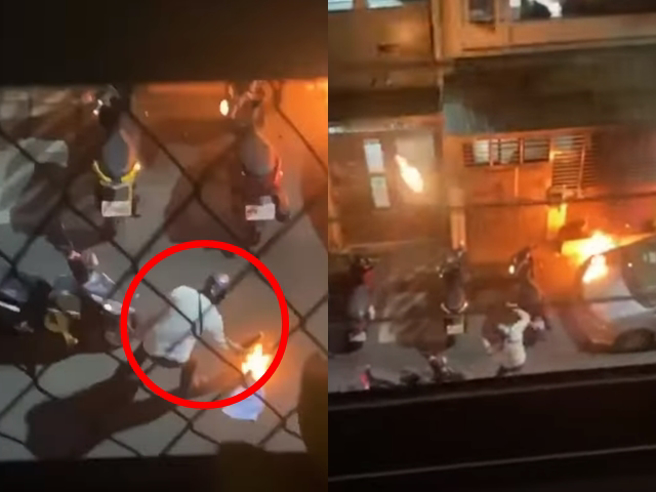 台北社子地區昨（12）晚在8分鐘內連續發生2起火災，經查竟是同一人縱火導致，嫌犯因不滿遭鄰居檢舉太吵，一怒竟拿自製汽油彈朝公寓扔。（翻攝自記者爆料網）