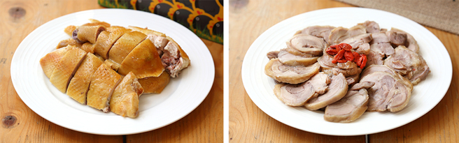 甘蔗鸡(左)、醉鸡(右)等熟食都是明星商品。(摄影/Carter)