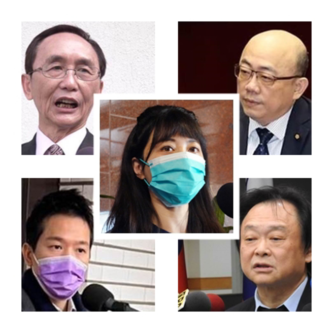 绿营提到战犯组合，就是「煎尾吴郭鱼」，「煎」是王世坚（右下起顺时针），「尾」是何志伟，「吴」是吴子嘉，「郭」是郭正亮，「鱼」就是高嘉瑜！（示意图／资料照片合成）