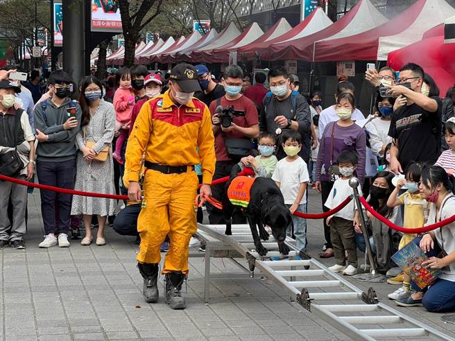消防局救难犬参与各项示范活动，吸引许多民眾目光。(翻摄照片／林郁平台北传真）