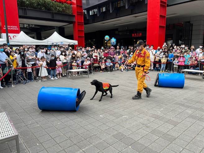 消防局救难犬参与各项示范活动，吸引许多民眾目光。(翻摄照片／林郁平台北传真）