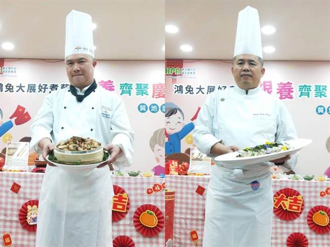 福容大饭店垦丁分公司田园西餐厅设计的「麻油鸡丁糯米糕」使用去骨鸡腿肉，切成适口大小，延长糯米浸泡及蒸煮时间，并搭配虾米、乾香菇等食材切丁，提升天然香气刺激长者食欲；彰化宏铭的厨房推出「清新鲈鱼」选用优质蛋白质食材，烹煮前先去除鱼刺，并善用辣椒等天然食材提升风味。（王家瑜摄）