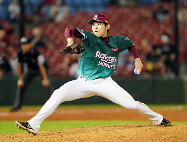 陈冠宇是乐天桃猿2月份到石垣岛和千叶罗德海洋进行交流赛的球员之一。（资料照／乐天桃猿提供）