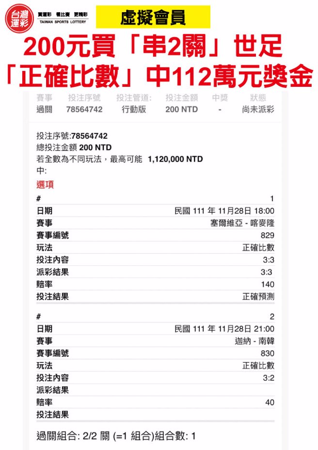 200元买足球「过2关」中112万元