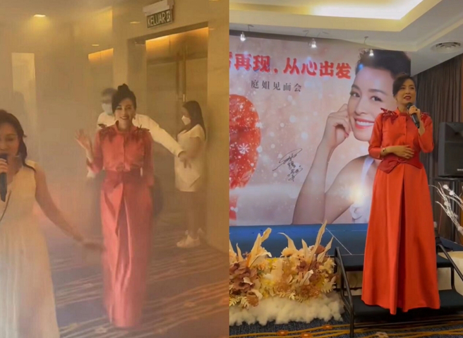 52岁张庭回上海公司现身活动，绝美状态引热议，还在现场大发红包。（图／摘自微博）