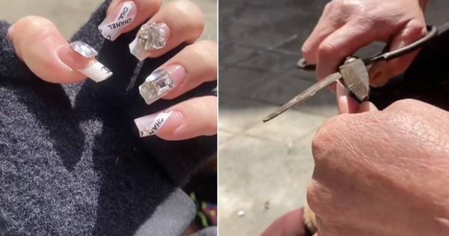 女子过年回家顺便做指甲，结果被妈妈剪掉。（图／翻摄自白鹿视频）