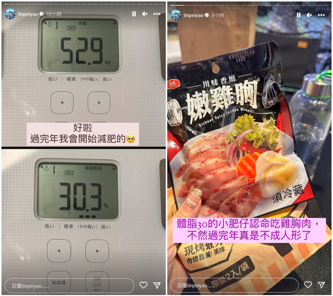 林佩瑶因体脂肪破30%，决心要减肥。（图／IG@linpeiyao）