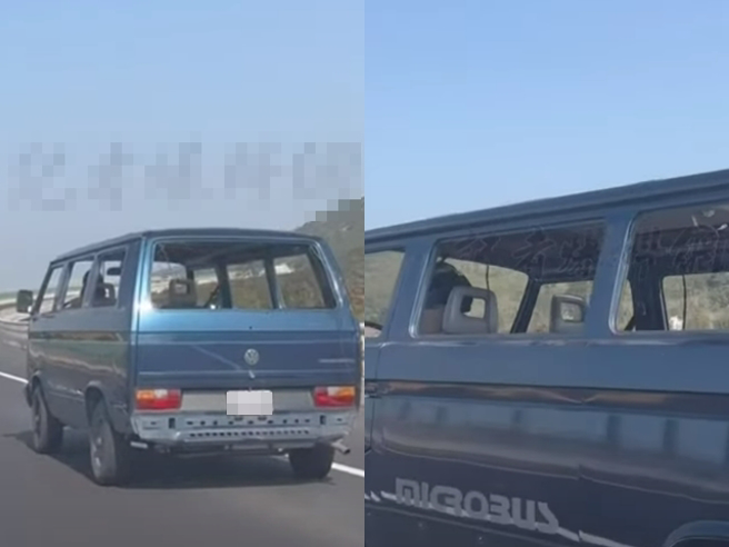 有网友在西滨公路目击一辆「超极简风」厢型车，原来该车完全没有装车窗，连挡风玻璃都没有，就这样「毫无风阻」地奔驰在路上，让其他驾驶全看傻。（翻摄自脸书「记者新闻网」）