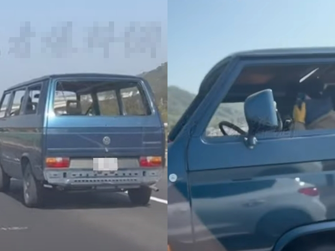 有网友在西滨公路目击一辆「超极简风」厢型车，原来该车完全没有装车窗，连挡风玻璃都没有，就这样「毫无风阻」地奔驰在路上，让其他驾驶全看傻。（翻摄自脸书「记者新闻网」）