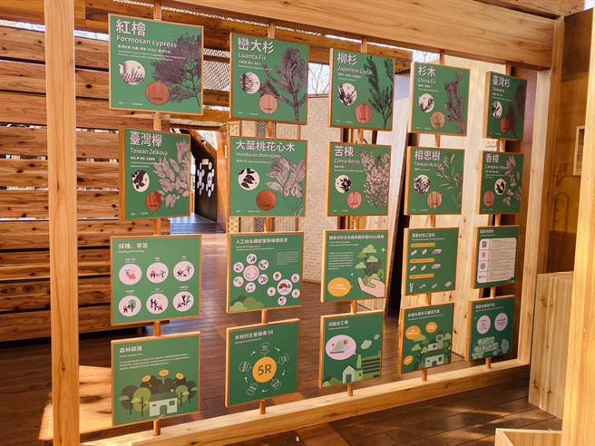 认识国产材-翻翻板知识墙。（东势林管处提供）