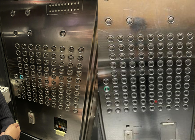 101的货梯内有95颗按钮，密密麻麻的按键让网友看呆，还表示若恶作剧会不会每层楼都停，不过有内行人则表示电梯都会有专人控管。（翻摄自脸书爆废公社）