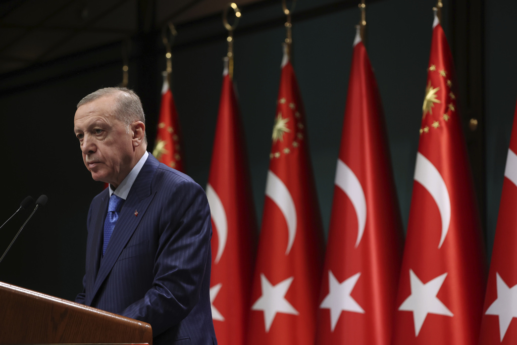 土耳其总统艾尔多安（Recep Tayyip Erdogan） 在安卡拉举行的内阁会议后发表谈话。（美联社）(photo:ChinaTimes)