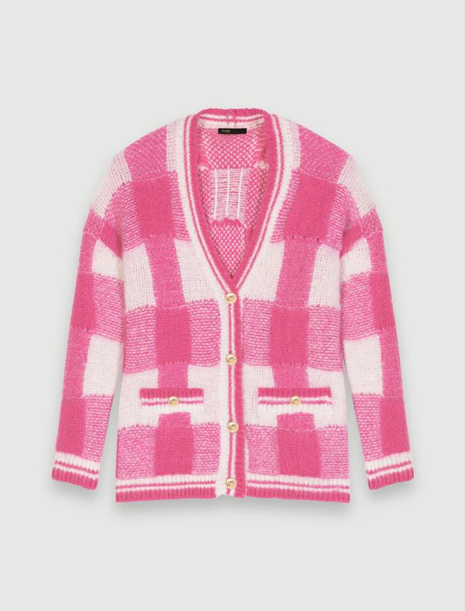 Maje 長版格紋開襟針織外套，1萬5190元。（SANDRO 提供）