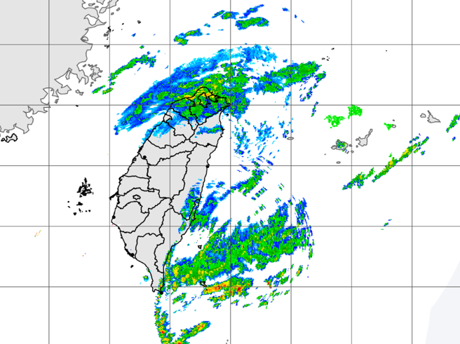 今水氣移入，迎風面局部地區有雨。（中央氣象局提供）