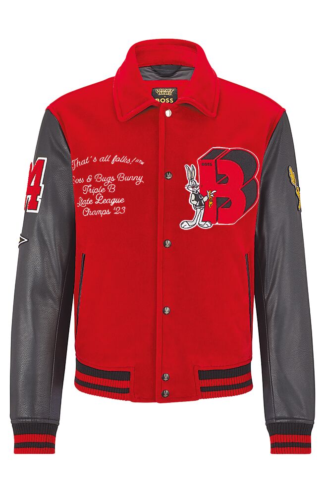 樂一通 x BOSS農曆新年聯名系列徽章棒球外套，2萬6400元。（ BOSS提供）