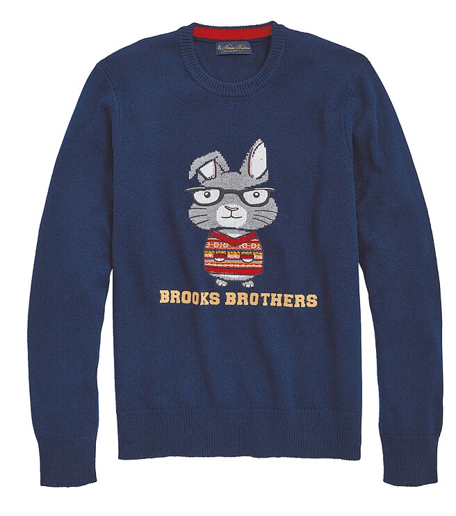 Brooks Brothers兔子圖騰圓領深藍針織衫（男裝），1萬890元。（Brooks Brothers 提供）