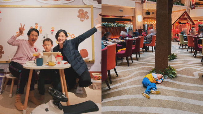 欧阳靖和儿子及妈妈谭艾珍(左图左)祖孙三人去台北玩。(图/欧阳靖 FB)