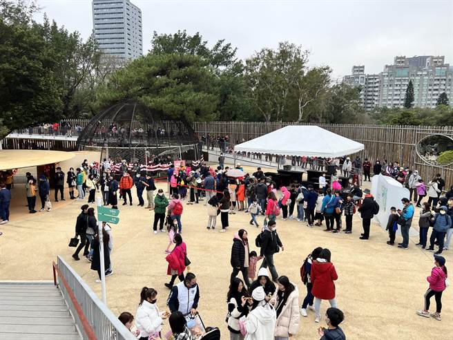 新竹市长高虹安开运红包最终场来到动物园，不少民眾早早就来排队，人潮从大鸟笼一路向外延伸。（王惠慧摄）