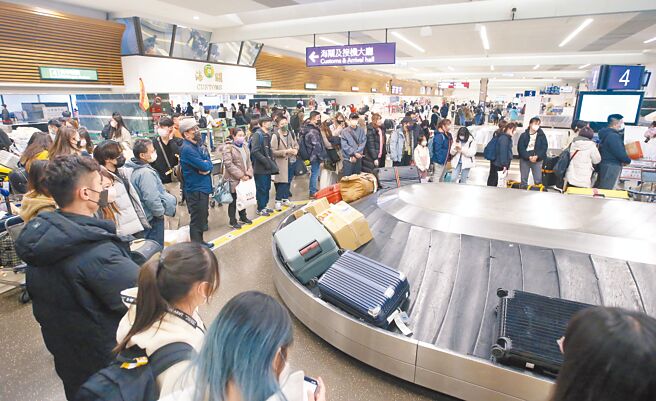 中央流行疫情指挥中心表示，随着春节期间低报数字逐渐回补，未来一周个案数可能持续上升。图为刚入境的旅客正在提领行李。（范扬光摄）