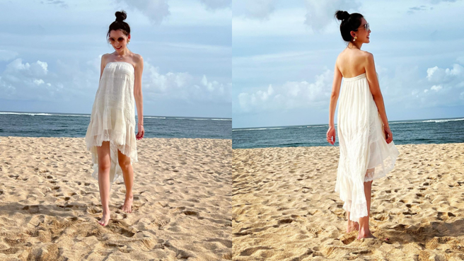 陈若仪身穿白色洋装露出不科学的身材。(图/陈若仪 IG)