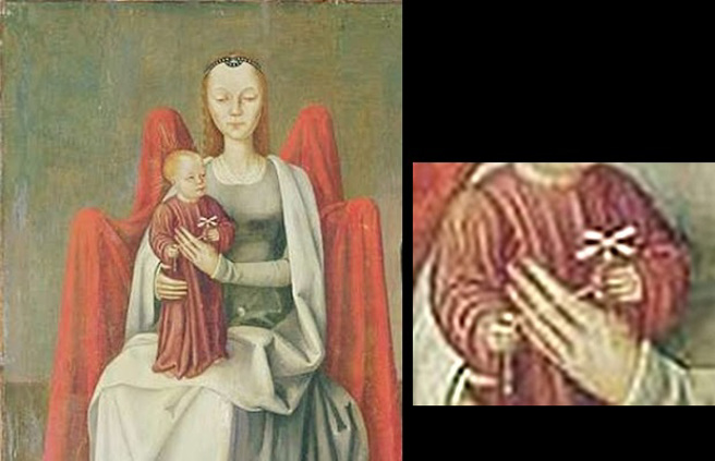 在法國羅浮宮收藏，繪於15世紀的「聖母與聖子」，小耶穌拿著竹蜻蜓，另一手拿著纏繩。(圖/網路)