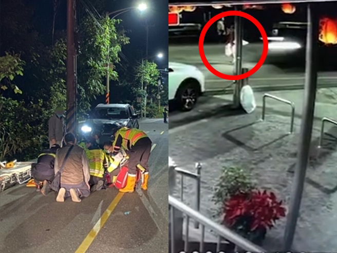 汐止一名平时独居的68岁苏姓妇人昨（30号）晚7点多在住家准备与送儿子、媳妇离开时，她穿越马路遭逆向的BMW高速撞上，整个人撞飞数公尺之外。（翻摄照片）