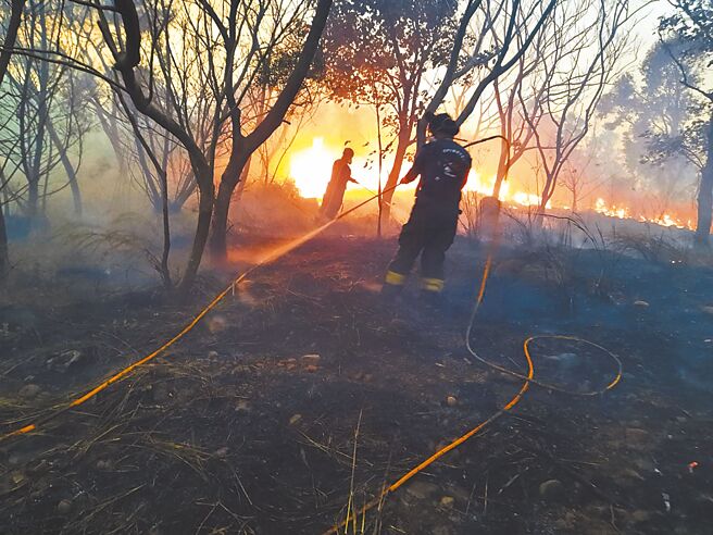 元宵节前后是传统扫墓时节，消防局29、30日共出勤救援22件公墓火警，让消防人员疲于奔命。（民眾提供／李京升苗栗传真）