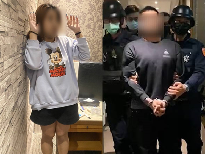 警方逮獲在台中市西屯區揮舞開山刀的男子，男子當時與女友躲在摩鐵內。(民眾提供)