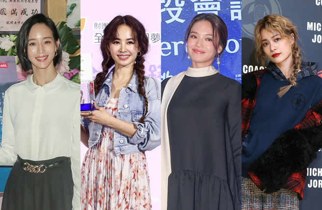 张钧宁（左起）、蔡依林、舒淇、林珈安都跟彭于晏传过绯闻。（图／中时资料照片）