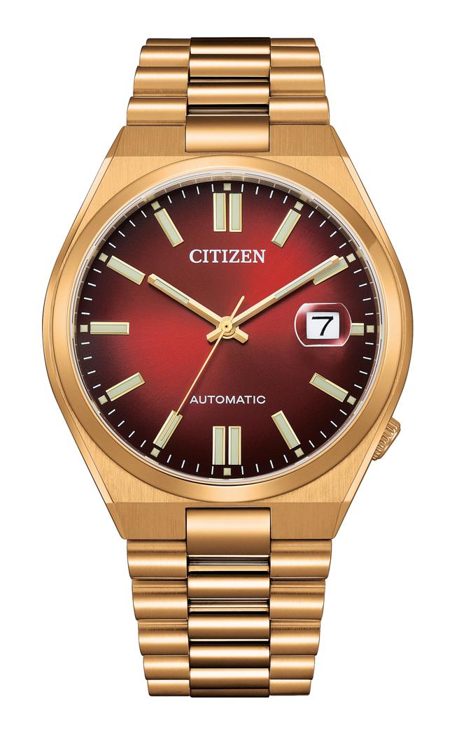 星辰表酒红色表盘NJ0153-82X机械表，1万4800元。（CITIZEN提供）