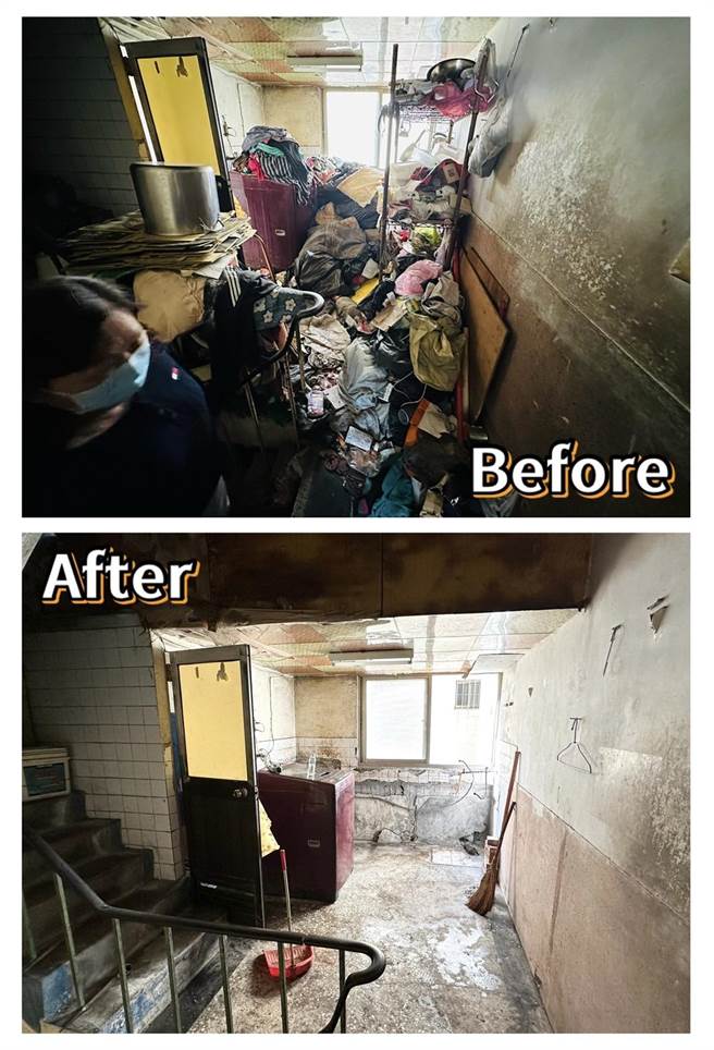 屋内原本杂物多，脏乱不堪，里民和志工协助清扫。（林浤泽提供／高雄洪靖宜传真）