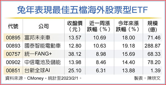 兔年表现最佳五檔海外股票型ETF