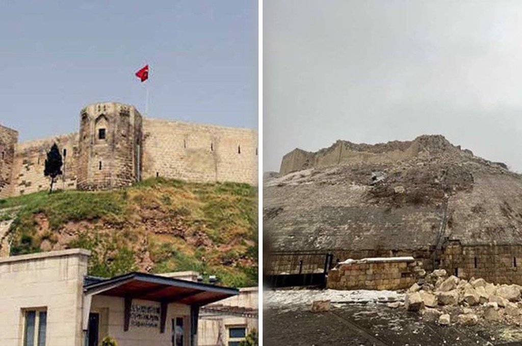 强震前后的加济安泰普城堡，几乎遭到夷平。图/土耳其观光局(photo:ChinaTimes)
