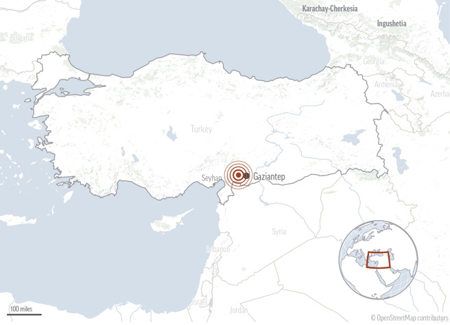 土耳其7.8強震震央位在東南大城加濟安泰普（Gaziantep）附近。（圖／美聯社）
