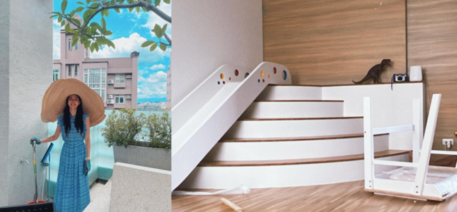 二楼空间宽广，屋外也装修空中花园。（图／隋棠脸书）