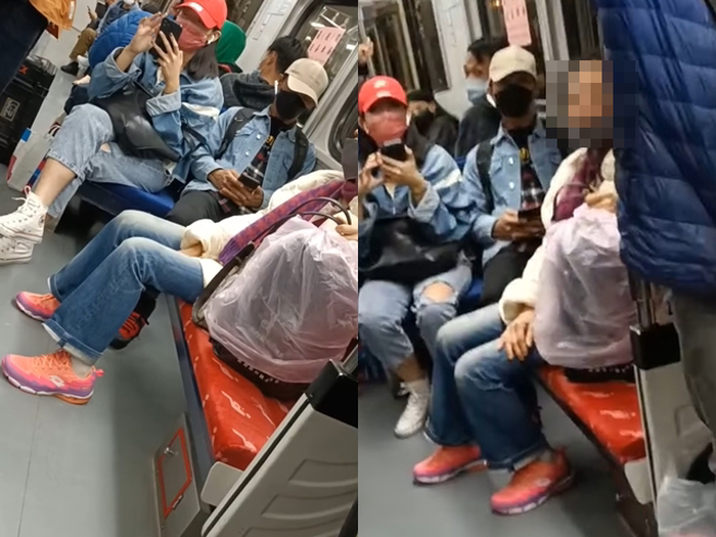 男学生因连日比赛睡得少，坐在博爱座休息时遭一名妇人痛骂，妇人疑似飙骂脏话并要求让座，男学生起身后，对方仍持续碎念，最后一名男学生崩溃下跪。（翻摄自脸书「爆料公社公开版」）