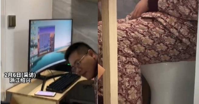 男子在爱妻设计的电竞房里玩游戏。（图／翻摄自抖音）