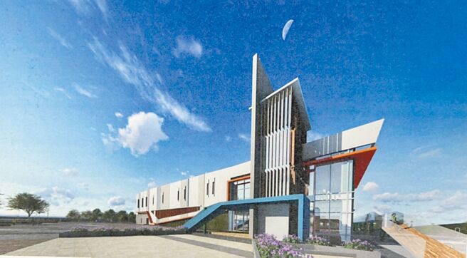 桃园市竹围渔港规画在北岸新建鱼产品直销中心，连2次未顺利发包，已增1亿元预算将再次招标，未来拟再增设观光市集与亲子游戏区。图为直销中心完工模拟图。（桃园区渔会提供／蔡明亘桃园传真）