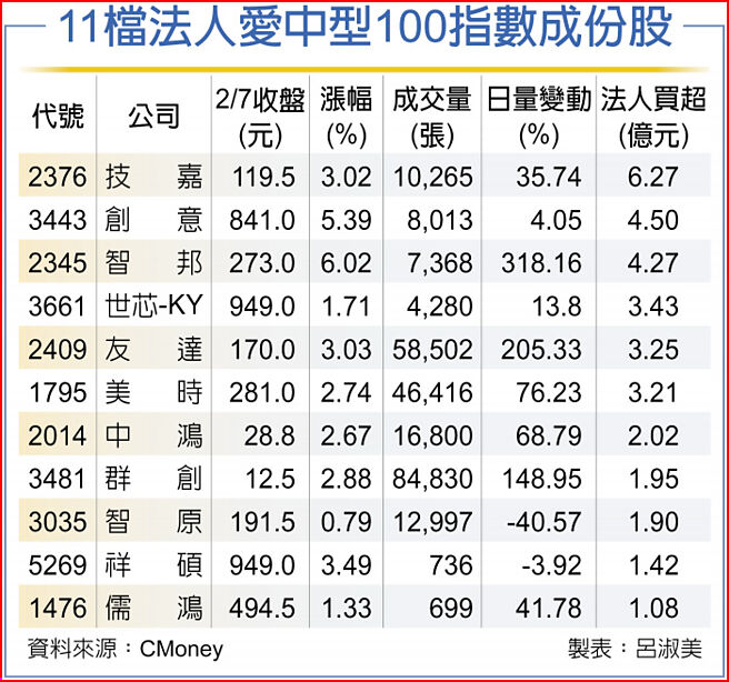 11檔法人爱中型100指数成份股