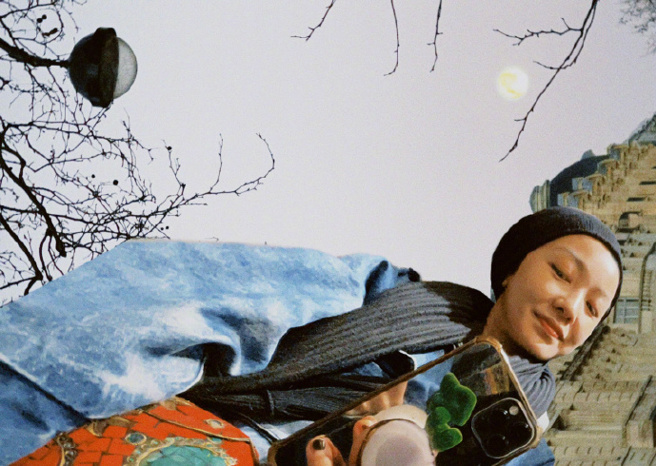 郭采洁晒出照片，眉毛稀疏的模样令网友粉丝相当担忧。(图/郭采洁 微博)
