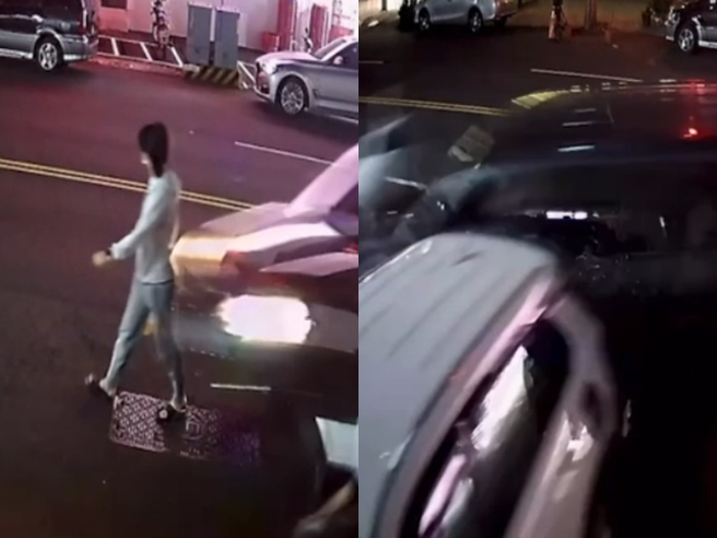 台中今（9）晚8點40分發生嚴重車禍，一輛轎車高速撞進麵店，據報有兩人輕重傷送醫。（翻攝畫面）