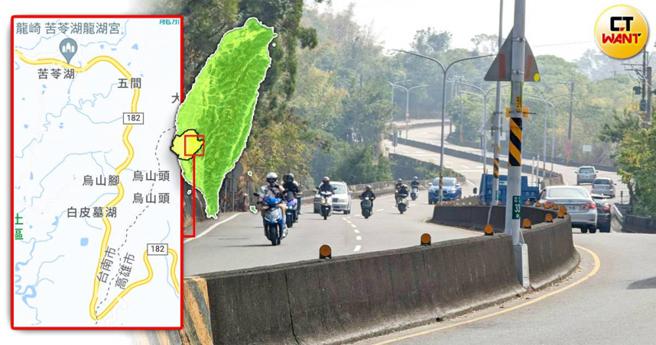 台南182线龙崎往高雄内门段总长约17公里，道路沿山势而建，高低起伏还有不少盲弯。（图／庄曜聪摄）