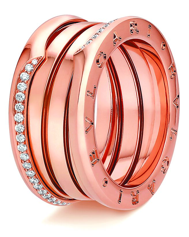 宝格丽B.zero1 New Wave系列玫瑰金三环戒指，13万7600元。（BVLGARI提供）