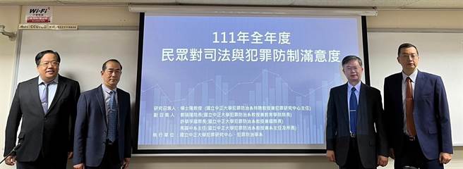 中正大学犯罪研究中心13日发表2022年民眾对司法与犯罪防制满意度的调查研究报告。（校方提供）